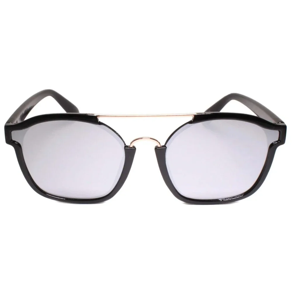 Retro Style Mens Womens Sun Glasses Square Black Frame Chrome Mirrored Lens